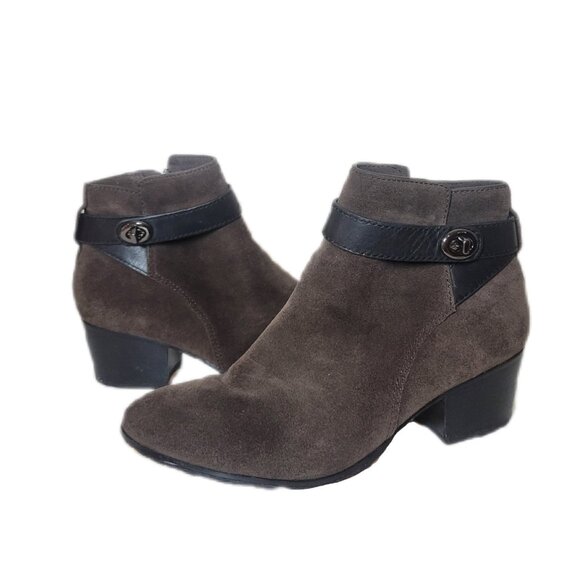 Coach Patricia Fatigue Chestnut Suede Ankle Bootie 6 Boots Turn Lock - Picture 6 of 13